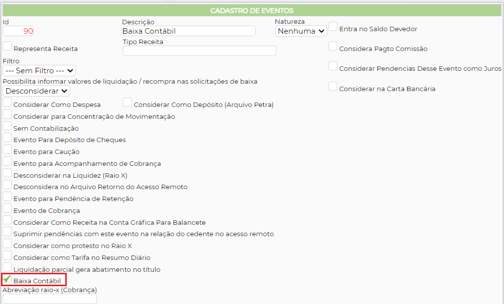 Figura 1 – Configuração do evento 