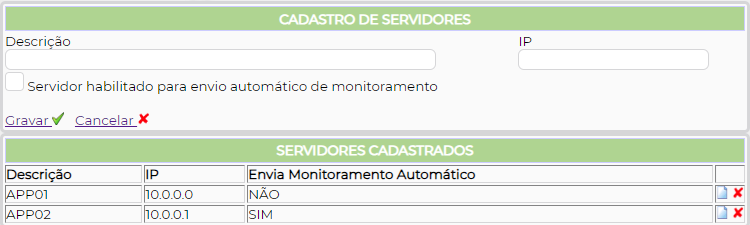 Figura 3 – Campos para inserir as configurações