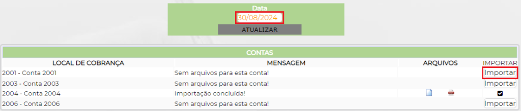 Figura 3 – Importar retorno de forma individual