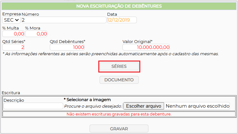 Figura 3 – Campos para inserir as configurações