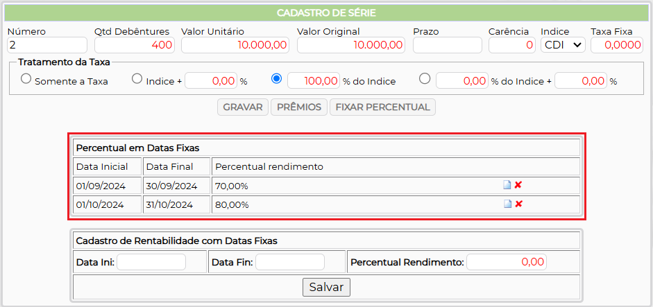 Figura 6 – Percentuais cadastrados