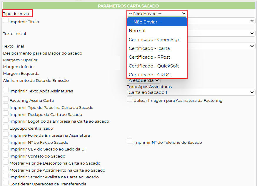 Figura 2 – Tipo de Envio