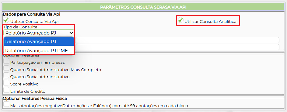 Figura 3 – Configuração do tipo de consulta