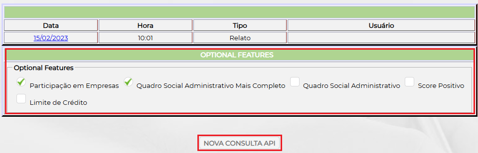 Figura 5 – Opcionais na tela de consulta