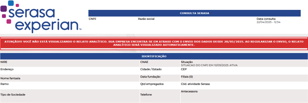Figura 9 – Alerta enviado pelo Serasa