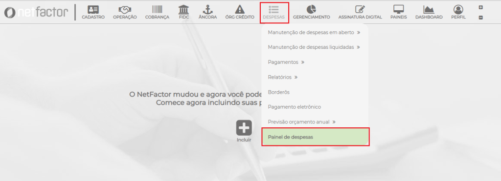 Figura 2 – Caminho para o Painel de Despesas