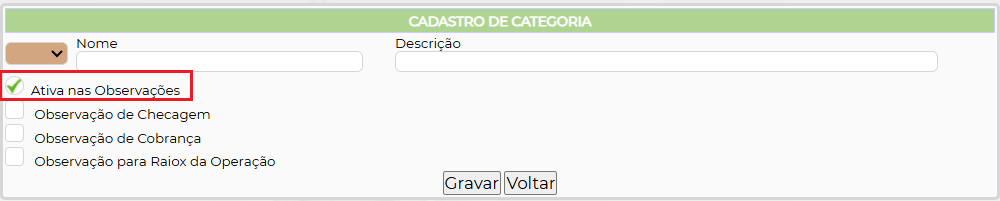 Figura 2 – Cadastro de categoria