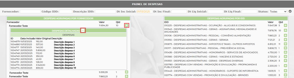 Figura 5 – Informação de despesas expandidas