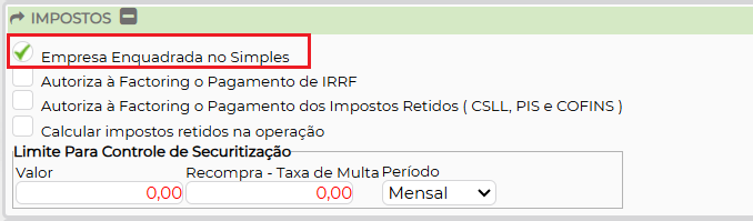 Figura 3 – Empresa enquadrada no Simples