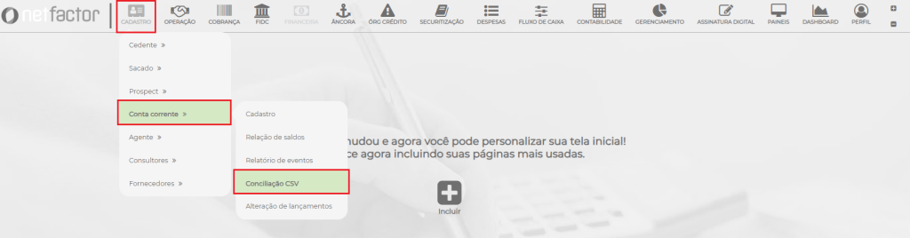Figura 1 – Caminho para importação arquivo