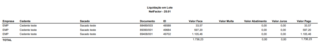 Figura 5 – Relatório de Liquidação em Lote