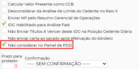 Figura 8 – Desconsiderar IDG no Painel