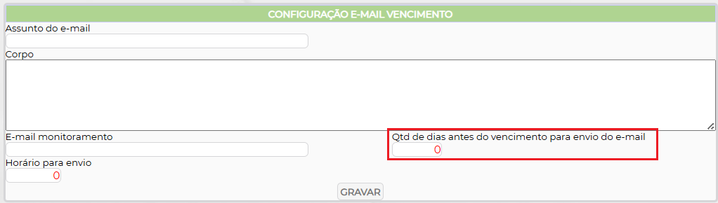 Figura 4 – Configuração de quantidade de dias para envio