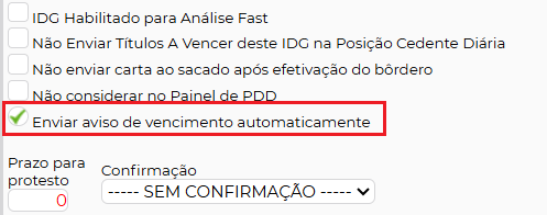 Figura 6 – Configuração no IDG para habilitar envio