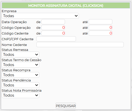 Figura 4 – Filtros de pesquisa Monitor Assinatura Digital