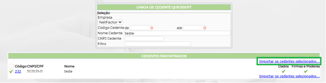 Figura 10 – Envio do Cedente
