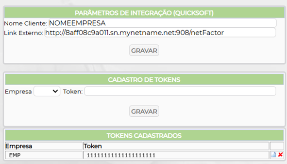 Figura 2 – Parametrização link externo