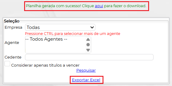 Figura 4 – Geração de planilha excel