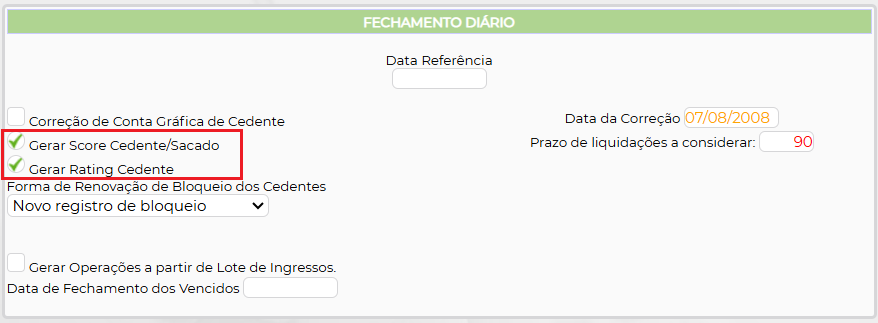 Figura 7 – Recalculo de Score e Rating