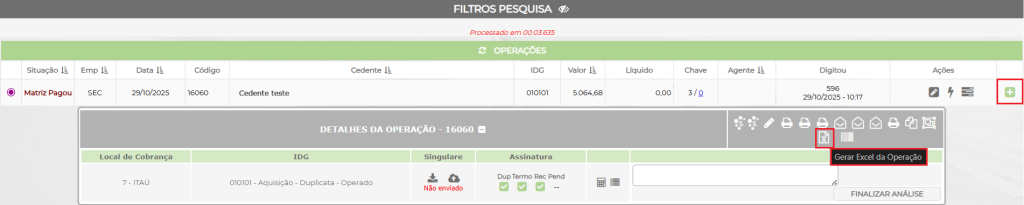 Figura 1 – Caminho para geração do excel