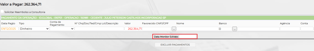 Figura 10 – Data de pagamento no monitor de extrato