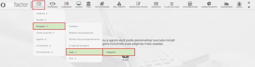 Figura 2 – Caminho para o cadastro