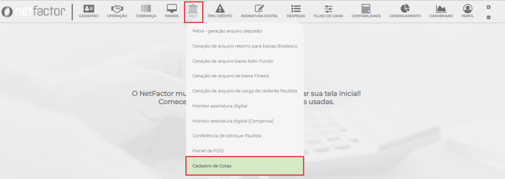 Figura 2 – Caminho para cadastro