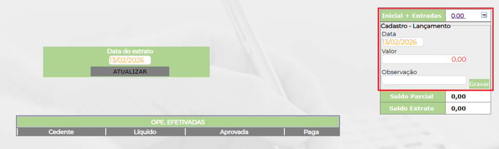 Figura 4 – Inclusão de saldo inicial e entradas