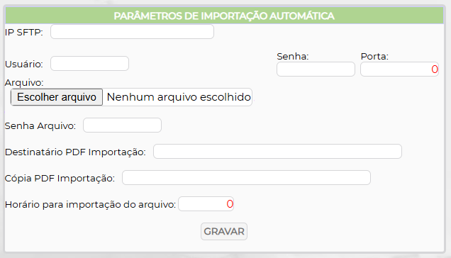 Figura 2 – Parametrização para importação