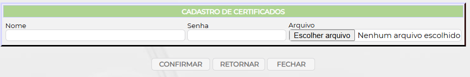 Figura 2 – Cadastro de certificados