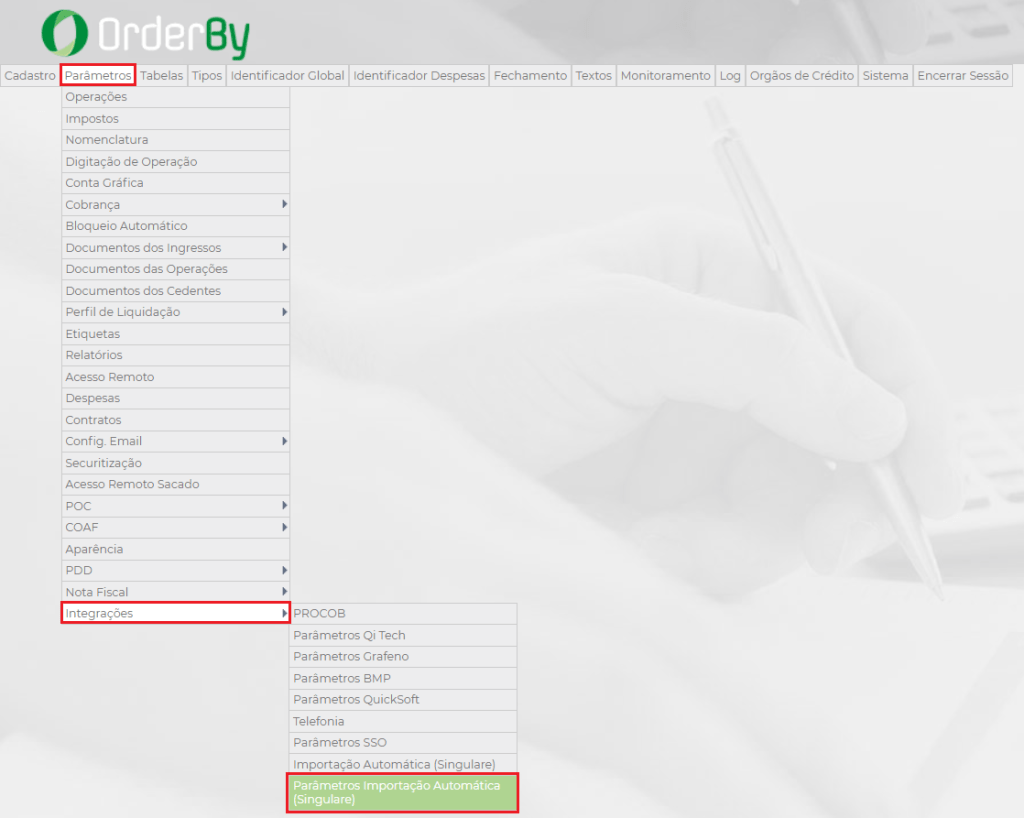 Figura 3 – Caminho para configuração de importação