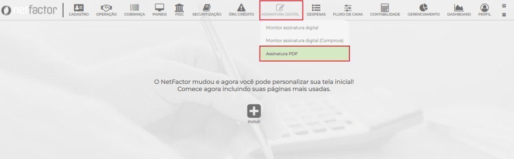 Figura 5 – Caminho para assinatura