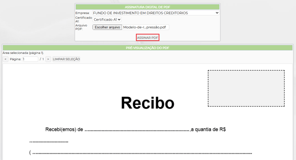 Figura 7 – Pré visualização e escolha de local de assinatura