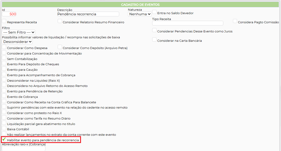 Figura 1 – Configuração evento