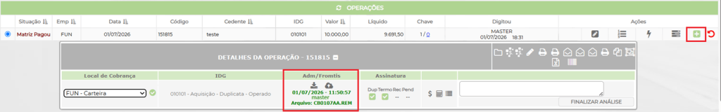 Figura 4 – Envio realizado ao portal Fromtis