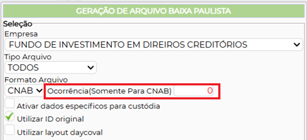 Figura 2 – Tela de geração de arquivo de baixa