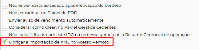 Figura 1 – Configuração no IDG para obrigatoriedade